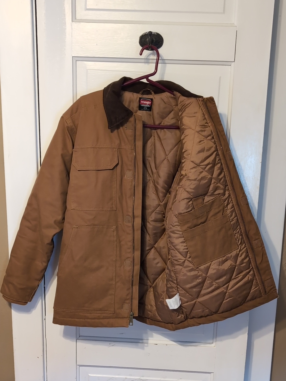 Wrangler Workwear tan jacket with dark brown corduroy collar Size Small 34-36 - Picture 7 of 7